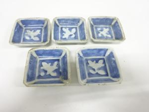 瀬戸　染付　墨はじき　豆皿　5客